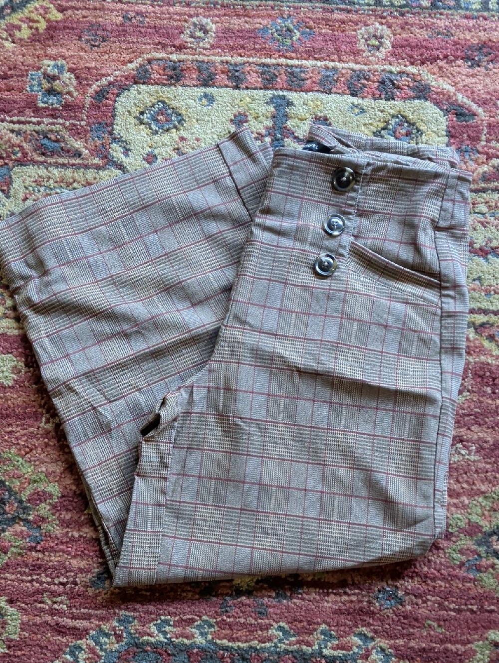 Zac & Rachel Tan Plaid Wide Pants